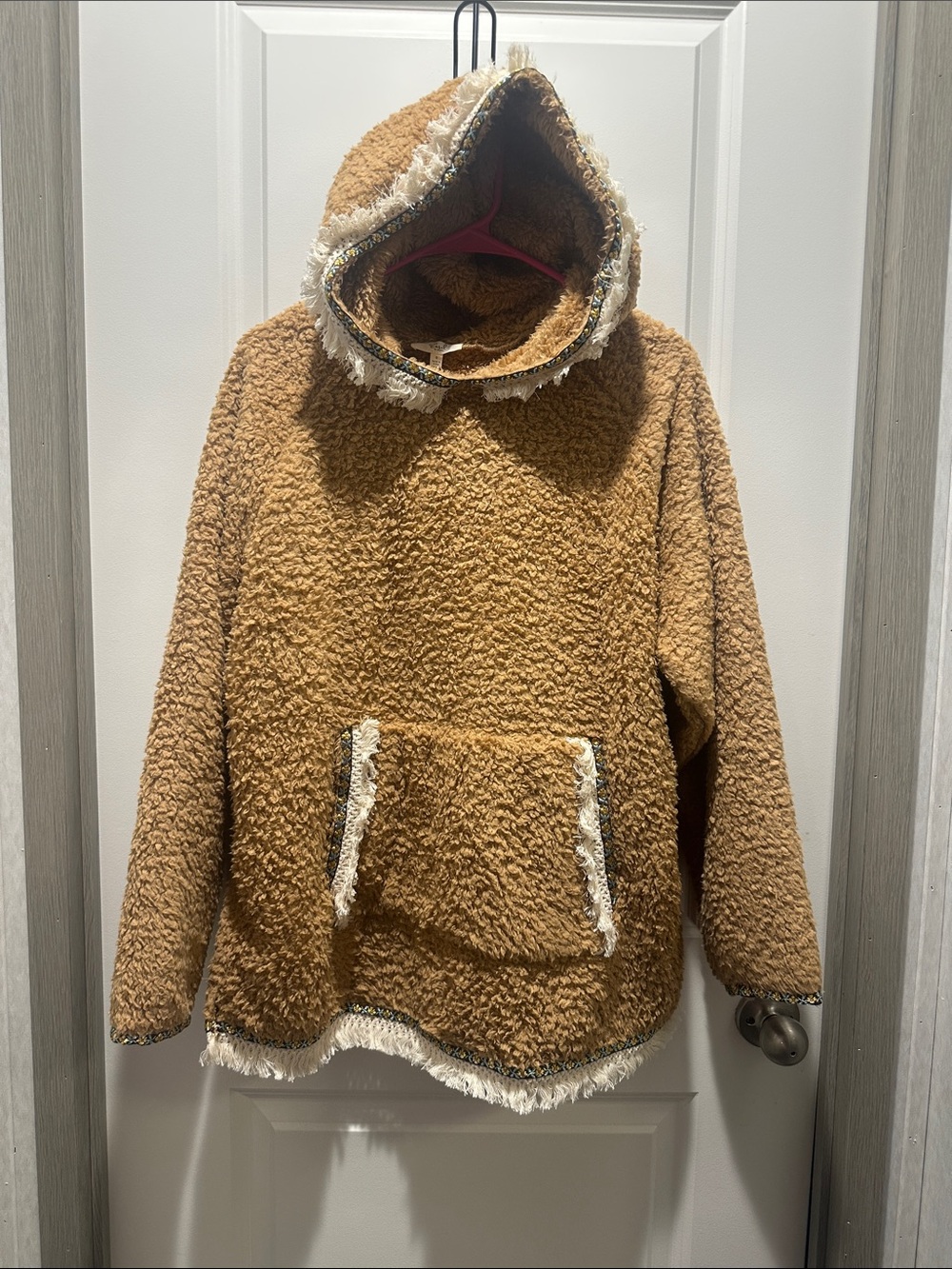 easel Teddy Sherpa Hooded Pullover Jacket - Camel Brown